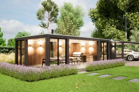 Houten tuinkamer met glazen schuifwanden 1 roald tuindesign