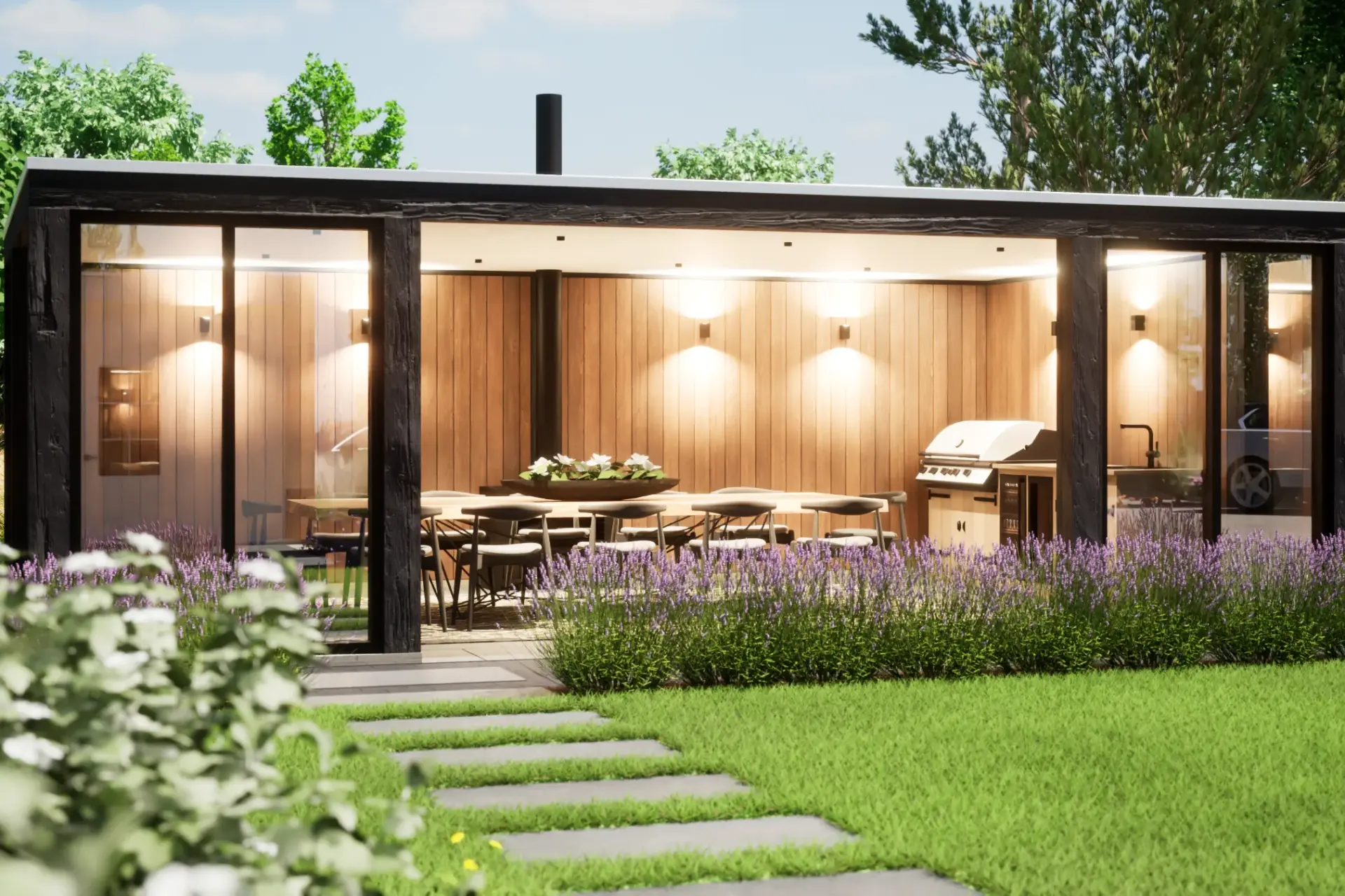 Houten tuinkamer met glazen schuifwanden 3 roald tuindesign